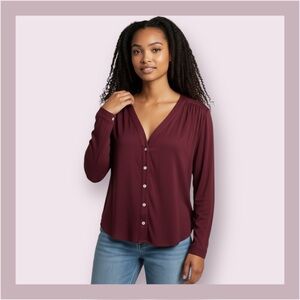 Amour Vert Wine V-Neck Long Sleeve Top/Cardigan